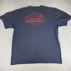 Carhartt Hammer Graphic Shirt Mens Large Blue Short Sleeve Workwear Pocket Fade